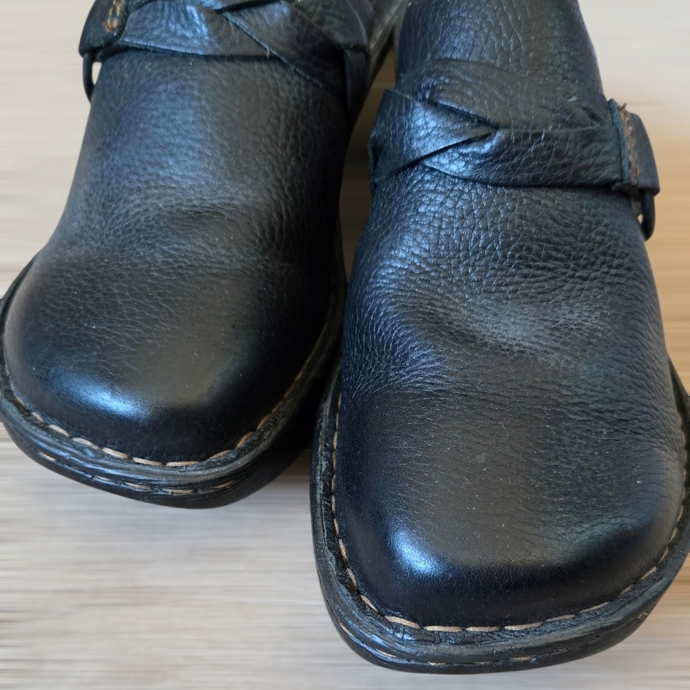 Born Shoes Black Leather Braided Mules Slip On Wedge Heels Size 8m - Picture 4 of 12